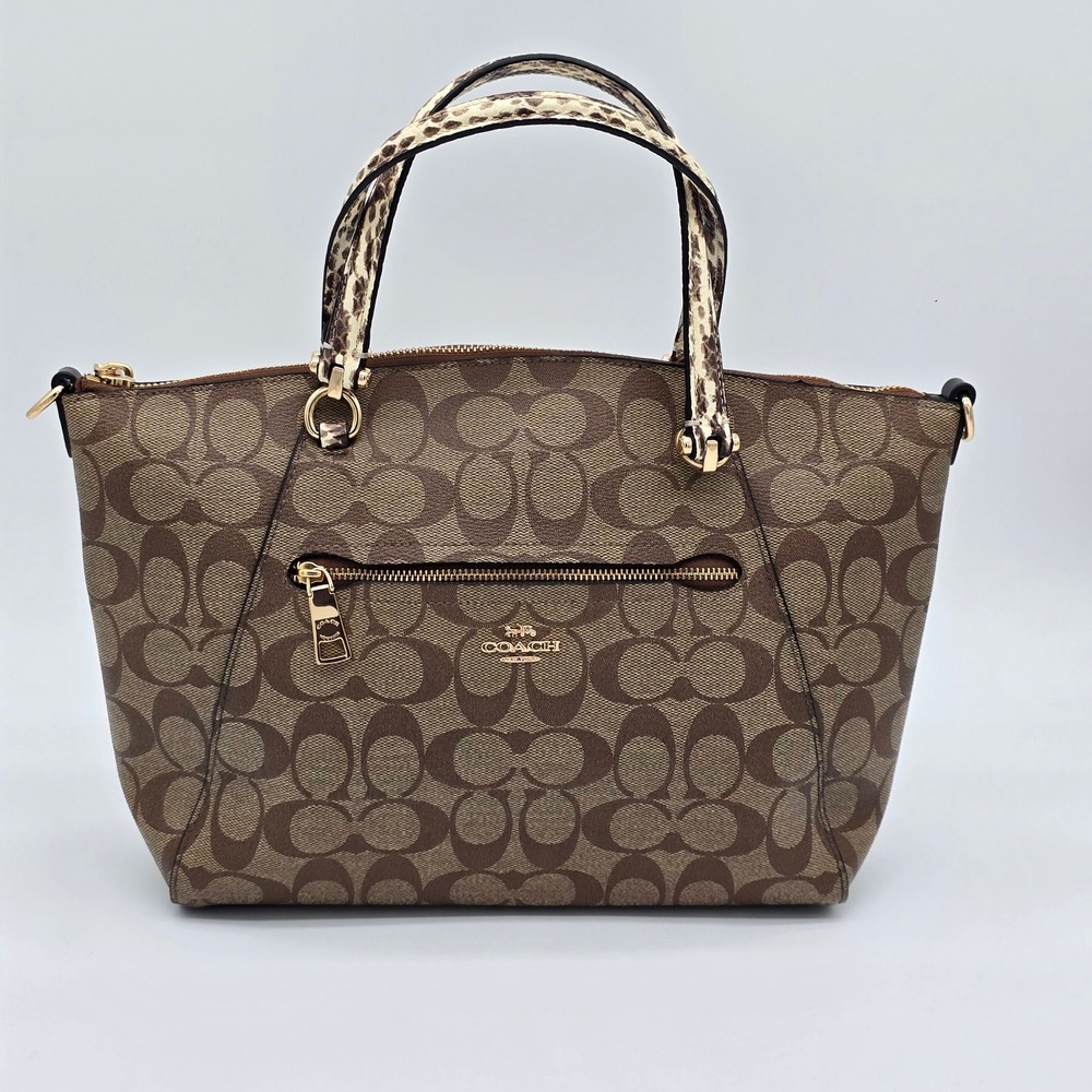 Coach Prairie Satchel Signature Canvas Snakeskin Brown Gold C2854 Handbag
